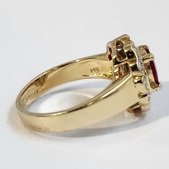 VTG 5.10g 14K Gold Natural Genuine Ruby & Diamond Cluster Halo Ring Size 6/7 - Picture 8 of 15